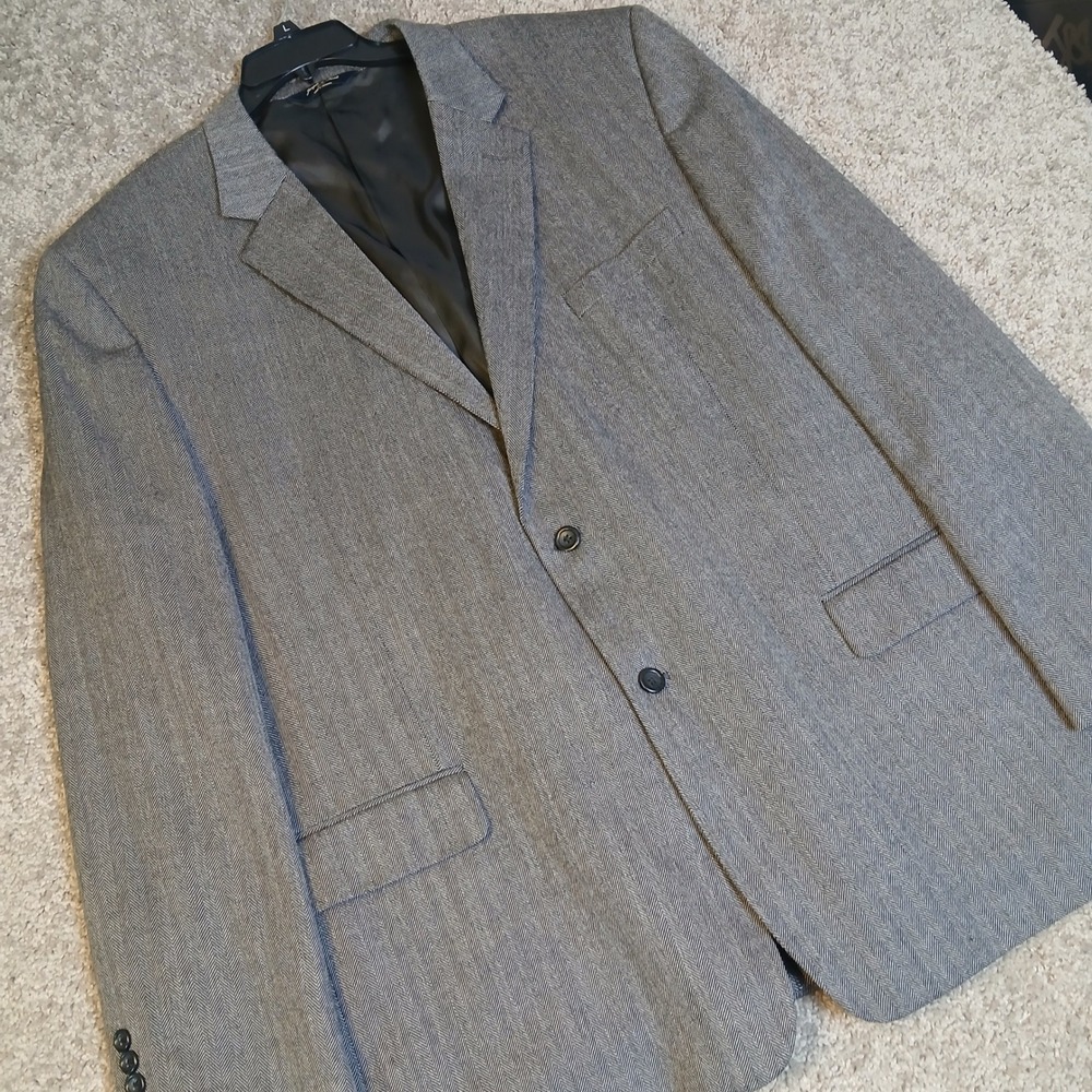 Joseph & Feiss Gold Men Grey Herringbone Two Button Blazer Sport Coat Jacket 52L